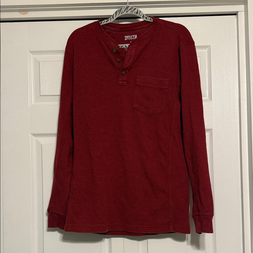 Duluth Trading Co Men's Burgundy Long Sleeve Henley